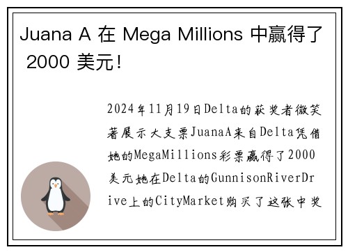 Juana A 在 Mega Millions 中赢得了 2000 美元！